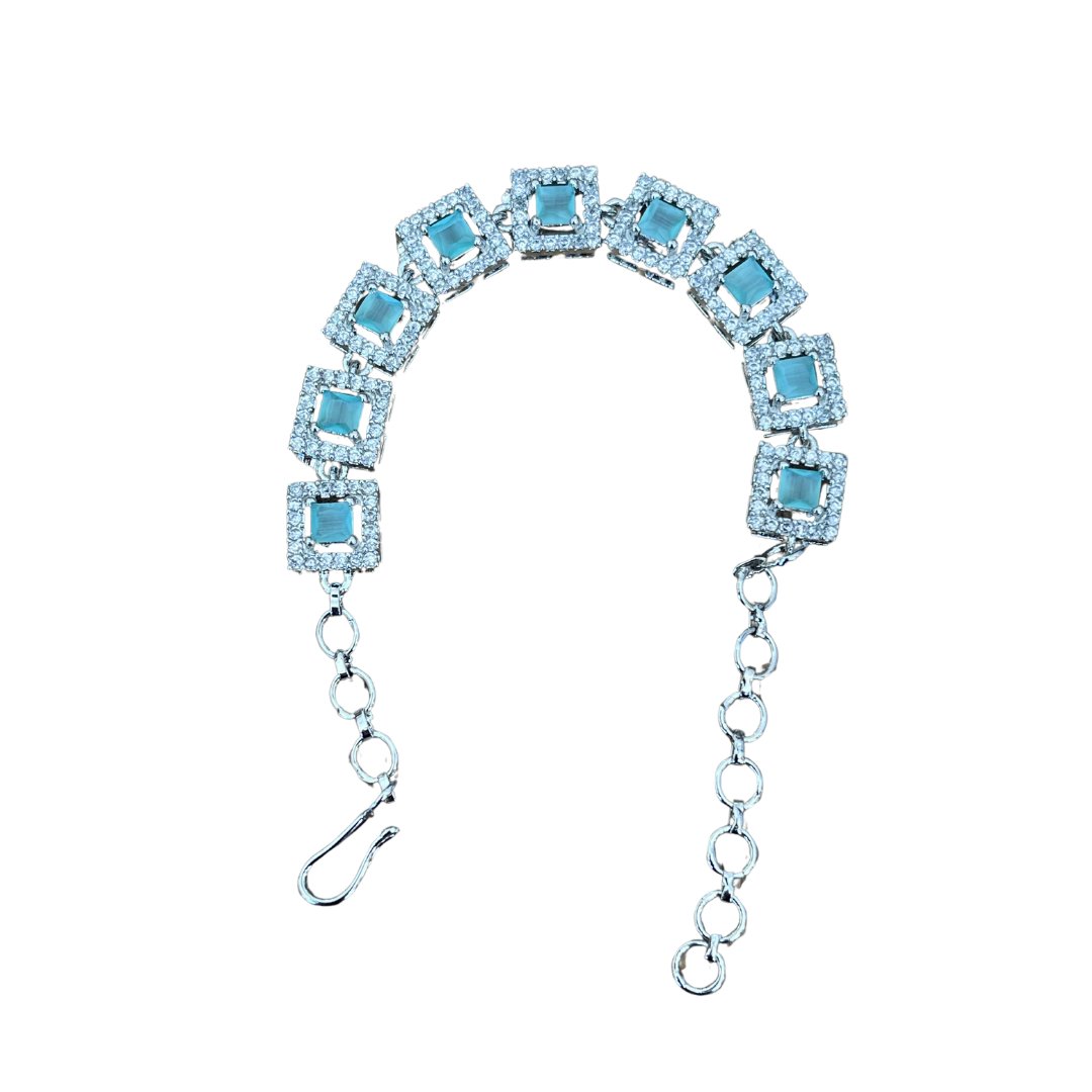 American Diamond Stone Bracelet (Square Shaped, Turquoise)