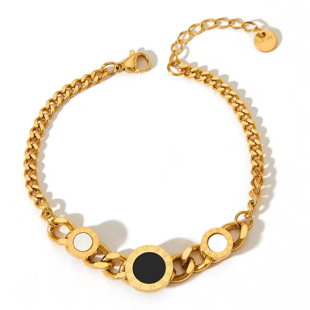Cuban Link Bracelet with Round Shell Charms