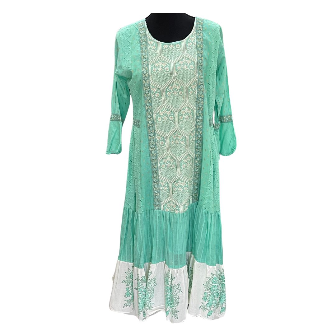 Indowestern Dress - Turquoise and White