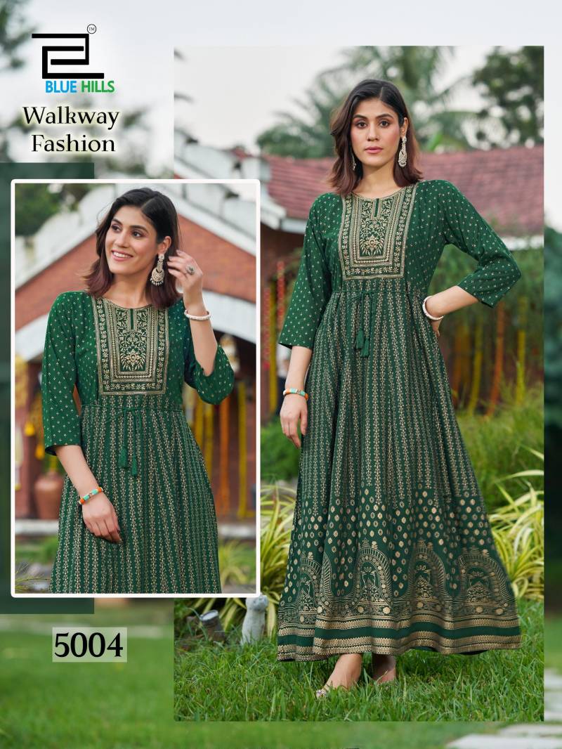 Rayon With Foil Printed Anarkali Kurtis