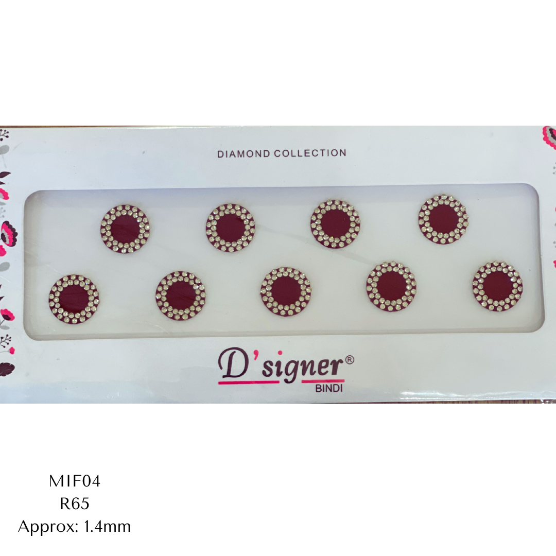 Medium Maroon Bindi with Silver Stones