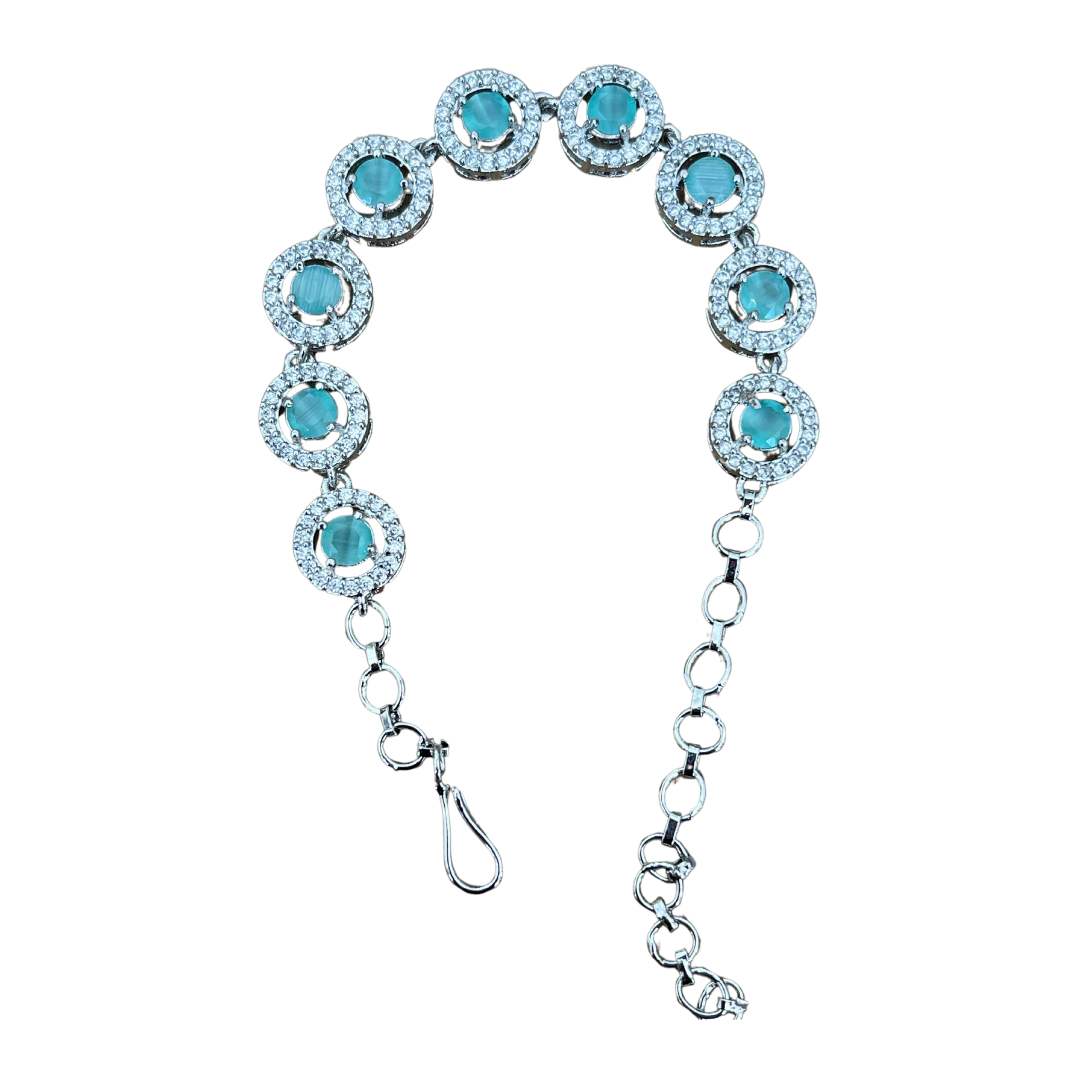 American Diamond Stone Bracelet (Round Shaped, Turquoise)