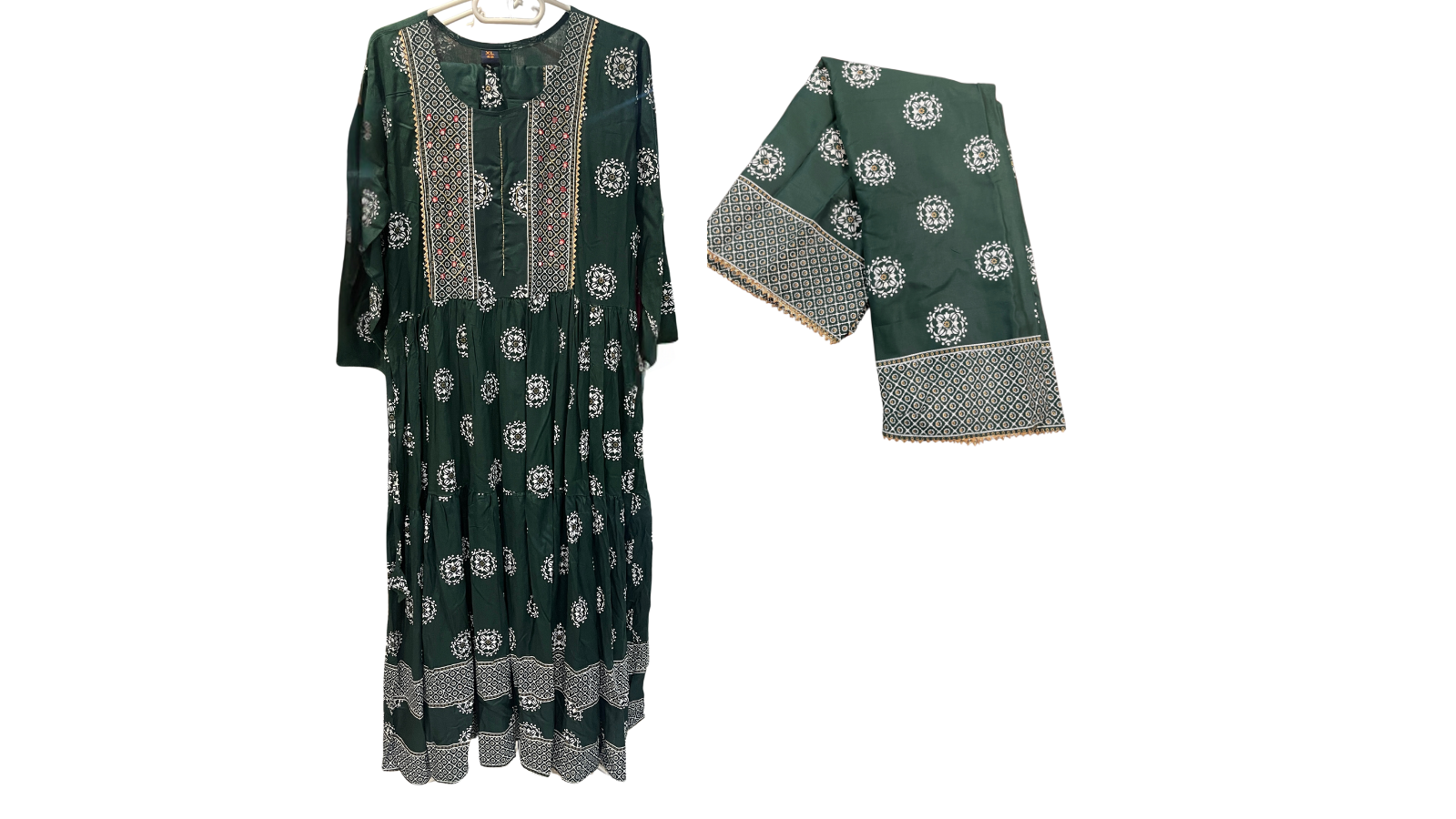 Indowestern Dress with Scarf (Olive Green)