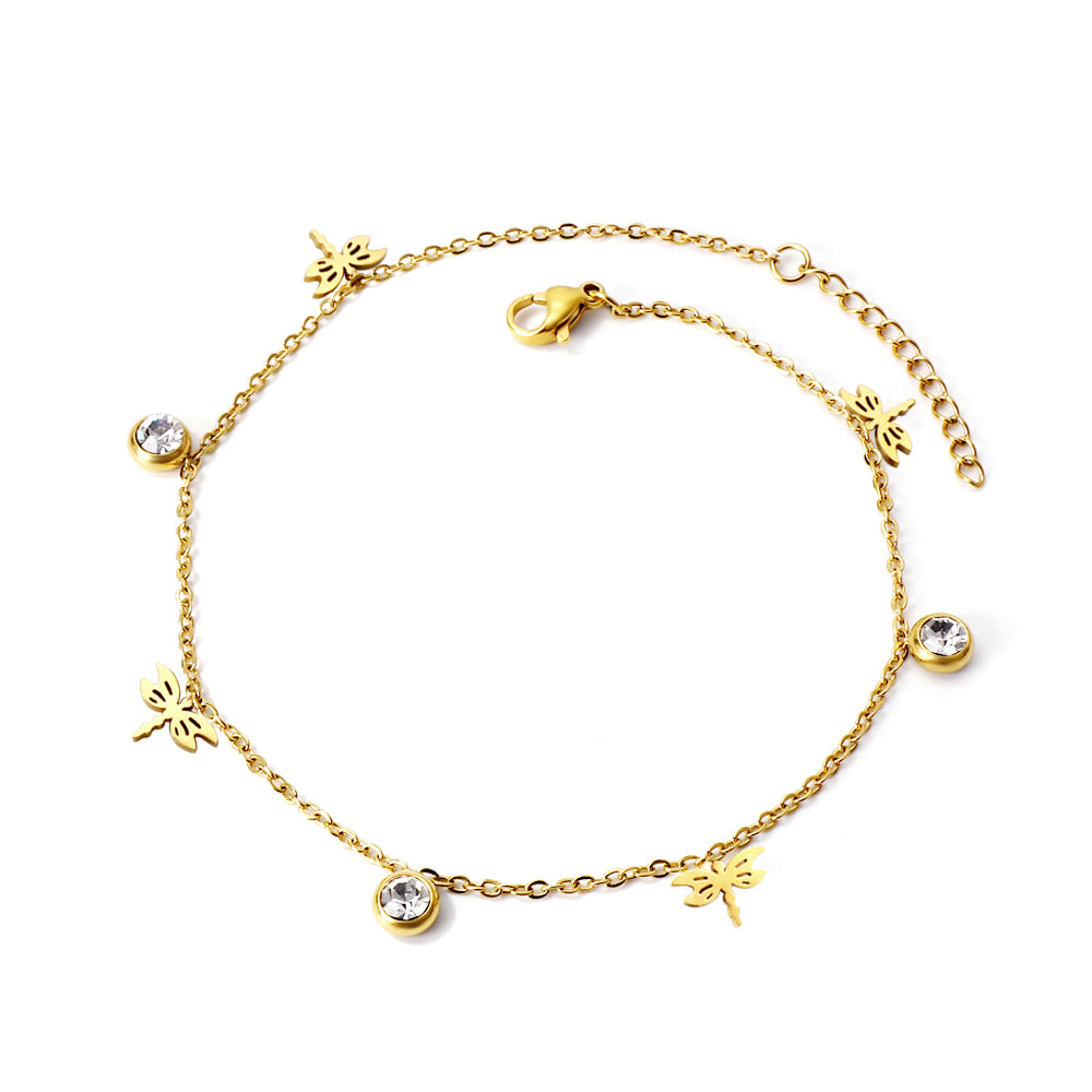 Anklet with Dragonfly & Diamante Charms