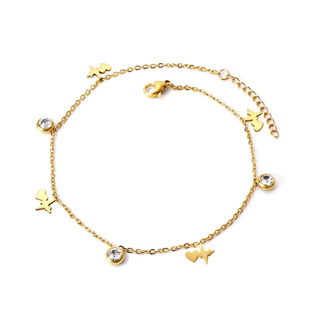 Anklet with Heartbeat & Diamante Charms