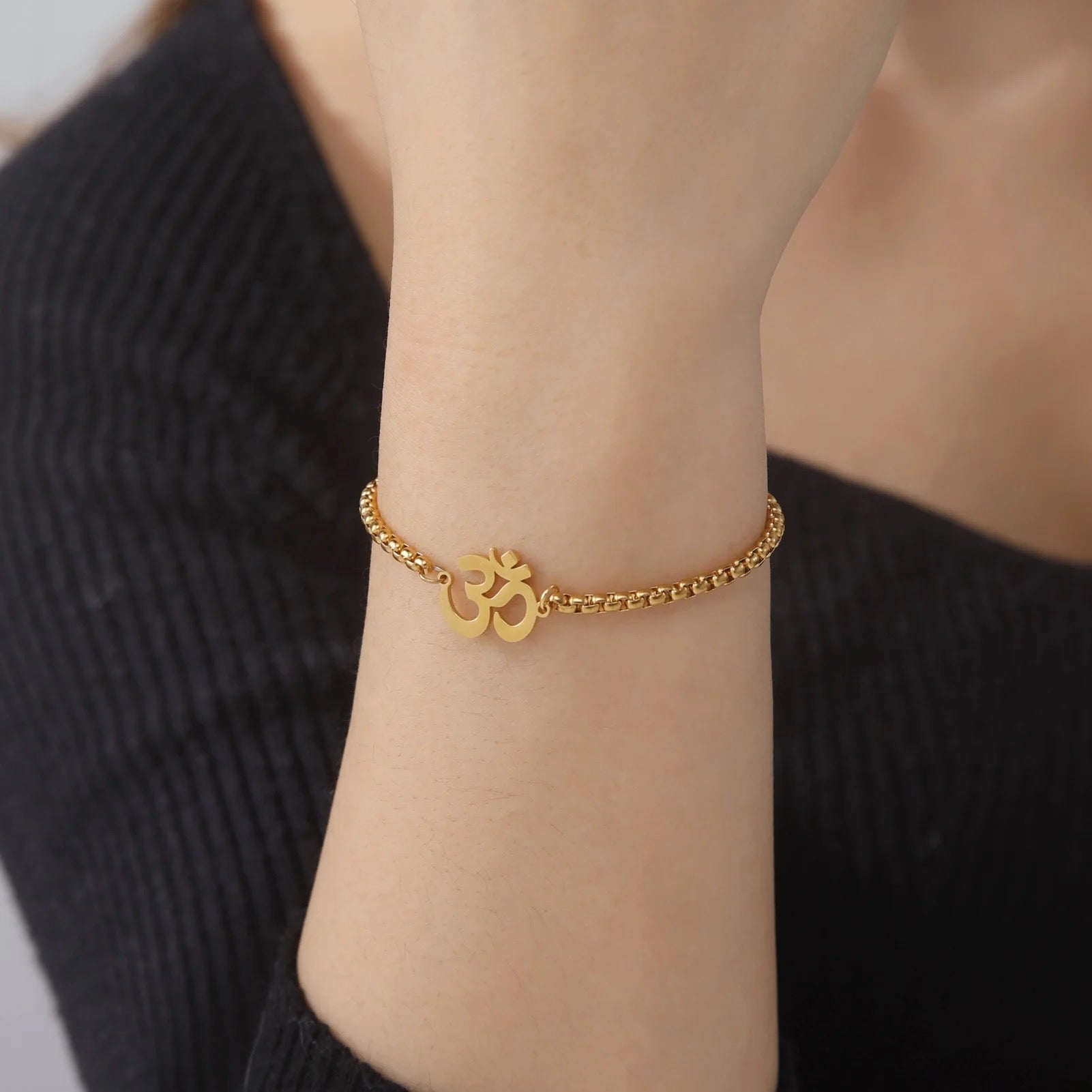 Sanskrit Om Aum Double Bracelet with Box Chain