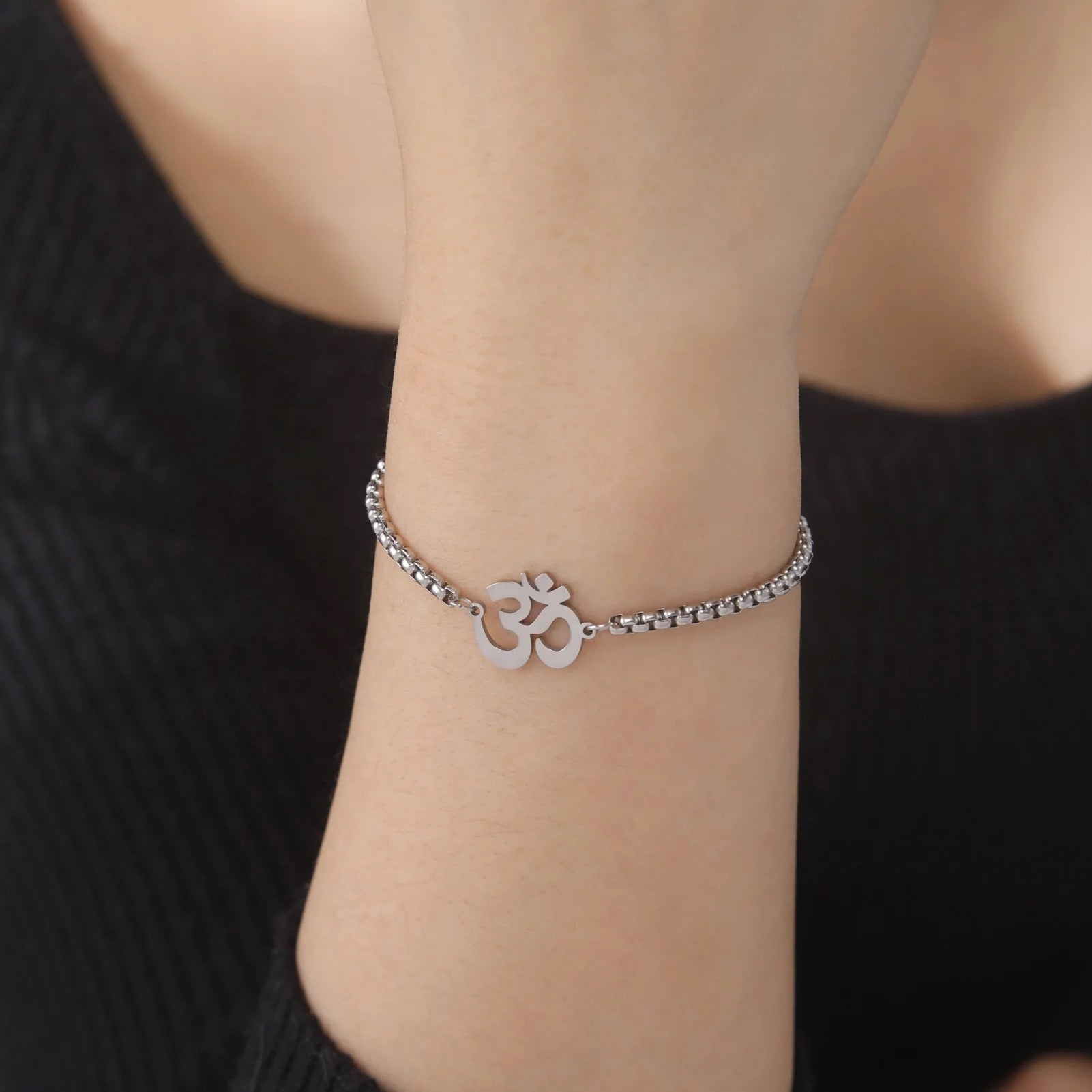 Sanskrit Om Aum Double Bracelet with Box Chain