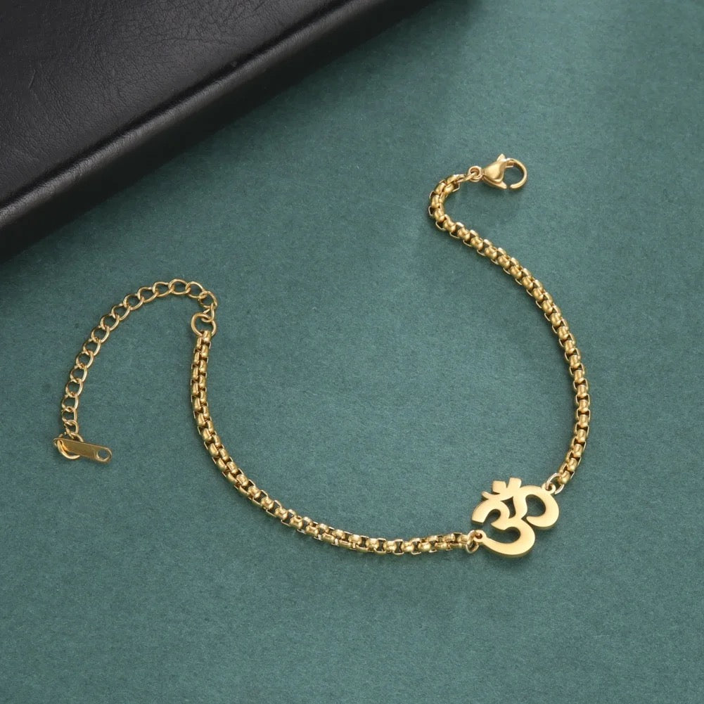 Sanskrit Om Aum Double Bracelet with Box Chain