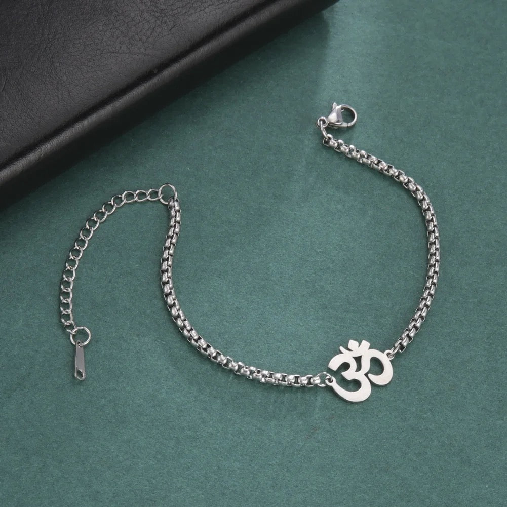 Sanskrit Om Aum Double Bracelet with Box Chain