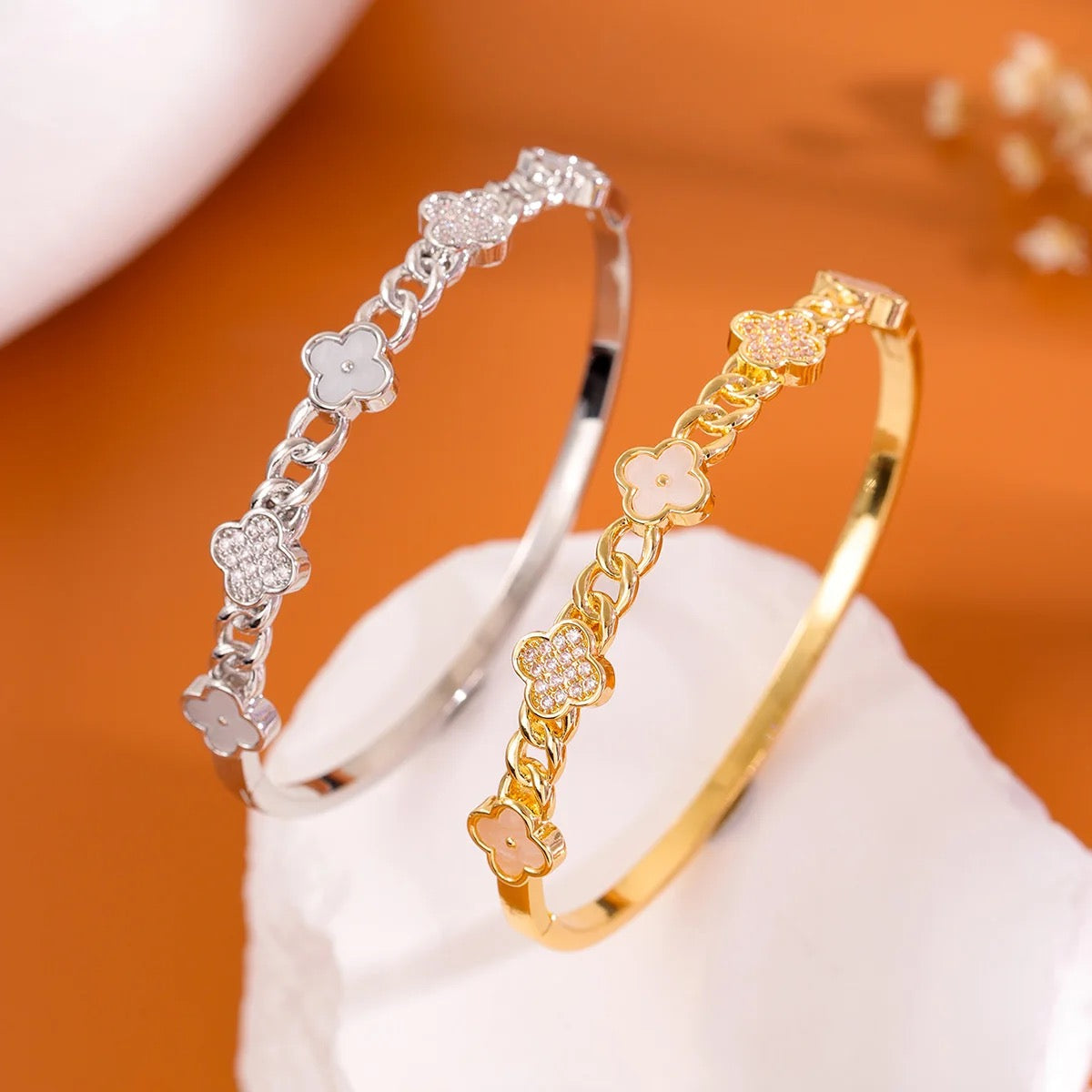 Gold Plated Bracelet with Clovers