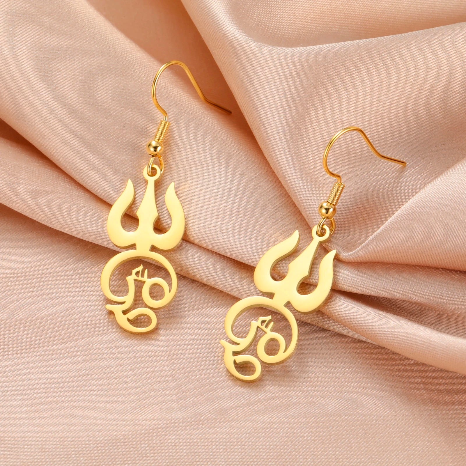 Gold Plated Tamil Om Aum Earrings