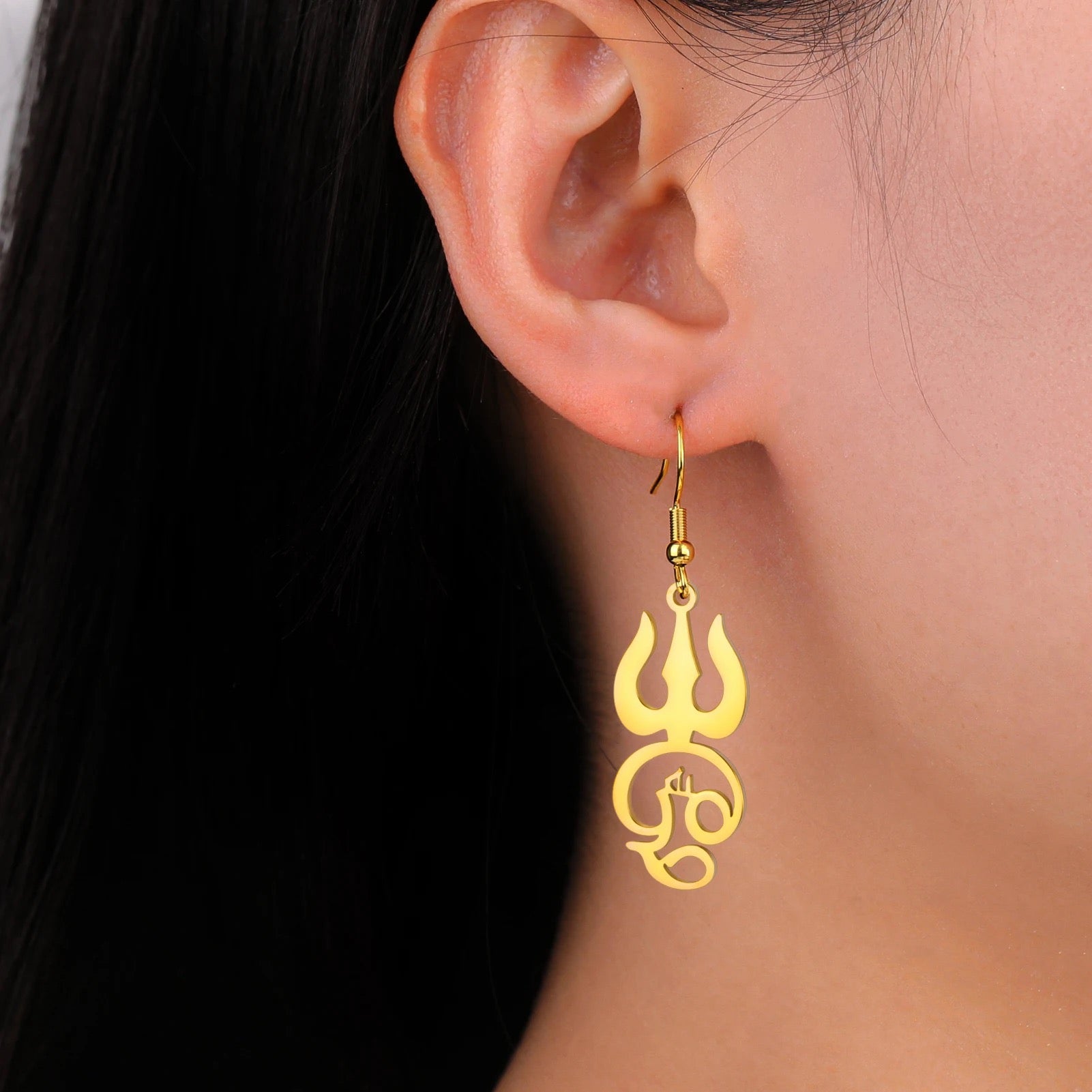 Gold Plated Tamil Om Aum Earrings