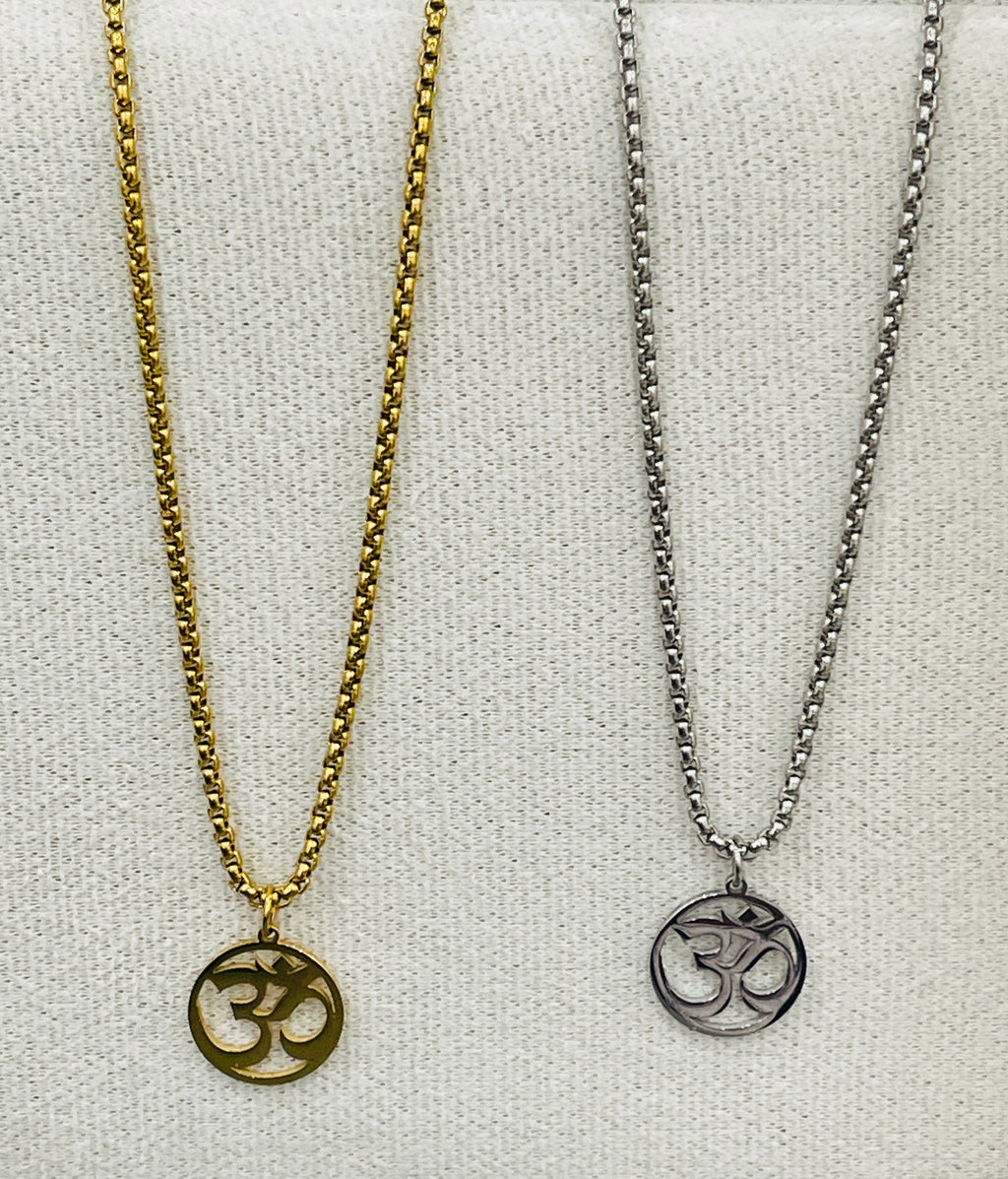 Sanskrit Om Aum Necklace with Box Chain (Small Pendant)