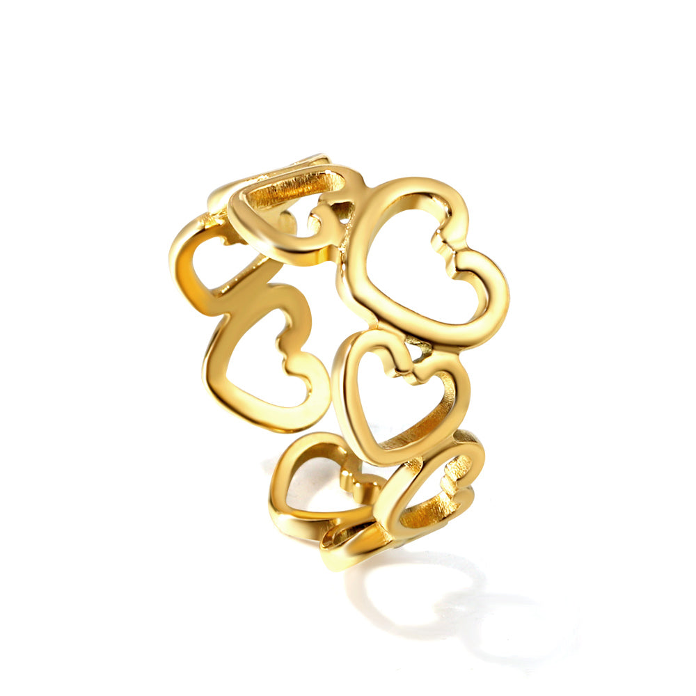 Gold Plated Adjustable Ring with Hearts